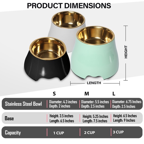 Elevated Gold Stainless Steel Dog Pet Bowl Mint Green Raises - Picture 5 of 8